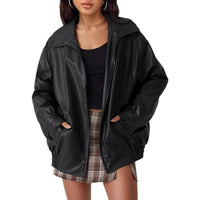 Liv | Women's Oversized Faux Leather Zip Bomber Jacket