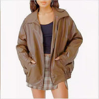 Liv | Women's Oversized Faux Leather Zip Bomber Jacket