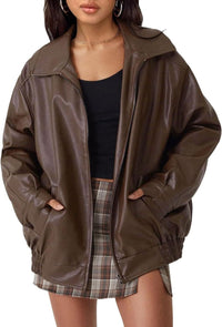 Liv | Women's Oversized Faux Leather Zip Bomber Jacket