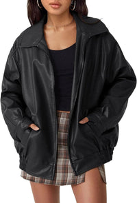 Liv | Women's Oversized Faux Leather Zip Bomber Jacket
