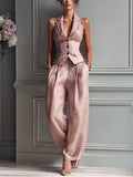 Lea | Women's Sleeveless Linen Vest and Wide Leg Trouser Set