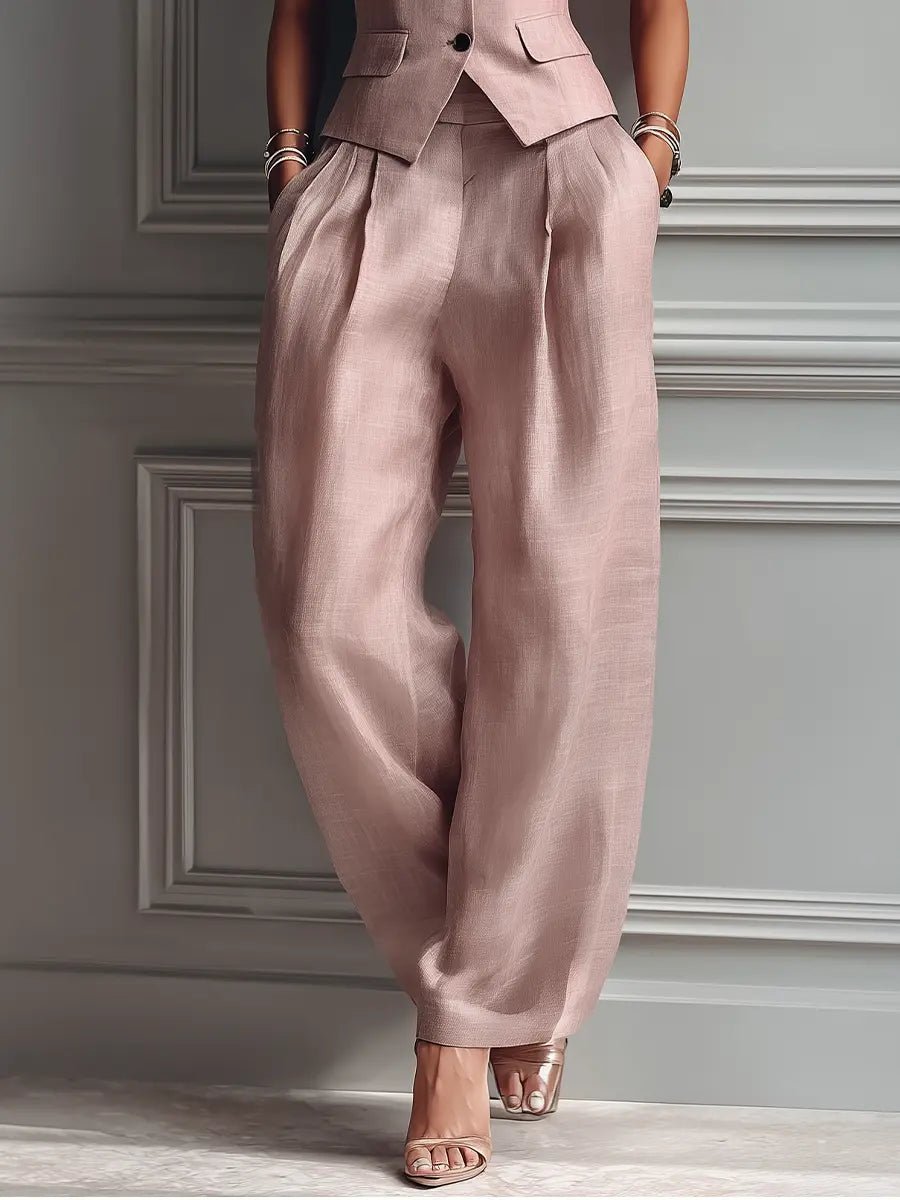 Lea | Women's Sleeveless Linen Vest and Wide Leg Trouser Set