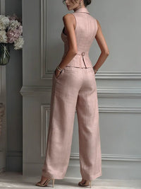 Lea | Women's Sleeveless Linen Vest and Wide Leg Trouser Set