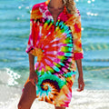 Mia | Women's Tie Dye Print Relaxed Long Sleeve Shirt Dress