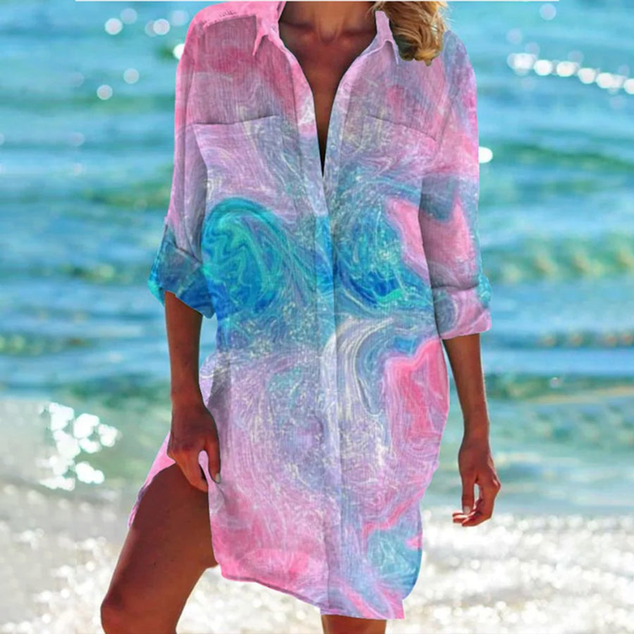 Mia | Women's Tie Dye Print Relaxed Long Sleeve Shirt Dress