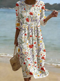 Marie | Women's Floral Relaxed 3/4 Sleeve Midi Maxi Dress