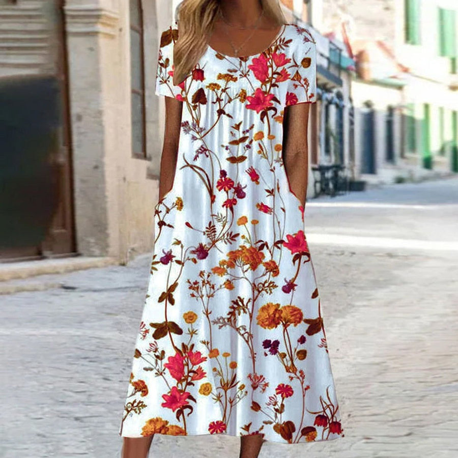 Leonie | Women's Floral Short Sleeve Fall Midi Dress