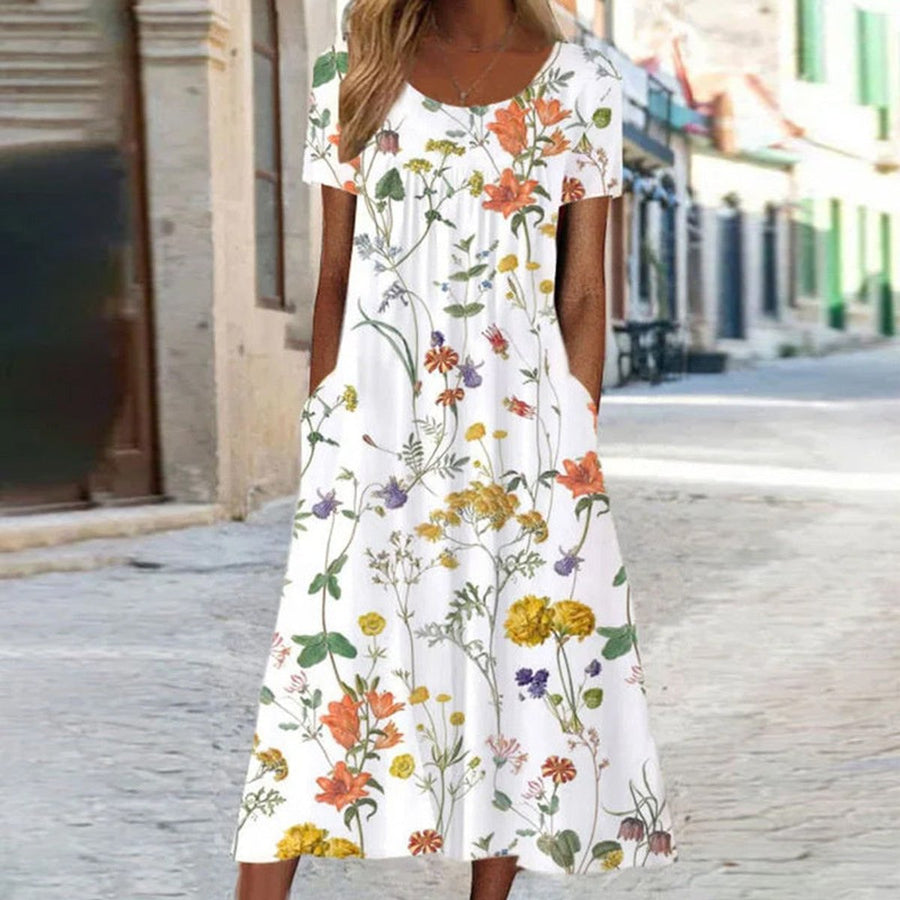 Leonie | Women's Floral Short Sleeve Fall Midi Dress