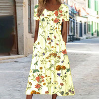 Leonie | Women's Floral Short Sleeve Fall Midi Dress
