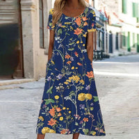 Leonie | Women's Floral Short Sleeve Fall Midi Dress