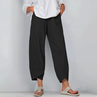 Emilia | Women's Linen Blend Wide Leg Elastic Waist Trousers