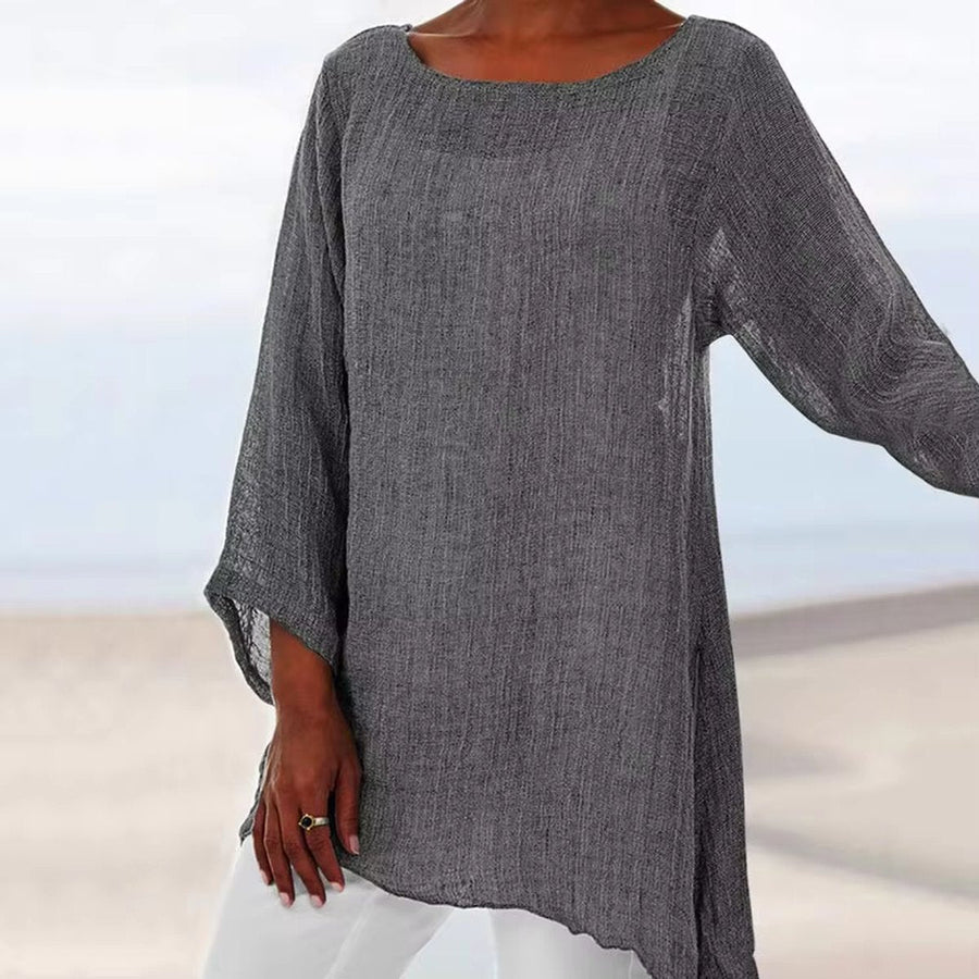 Lena | Women's Relaxed Long Sleeve Linen Oversized Tunic Top