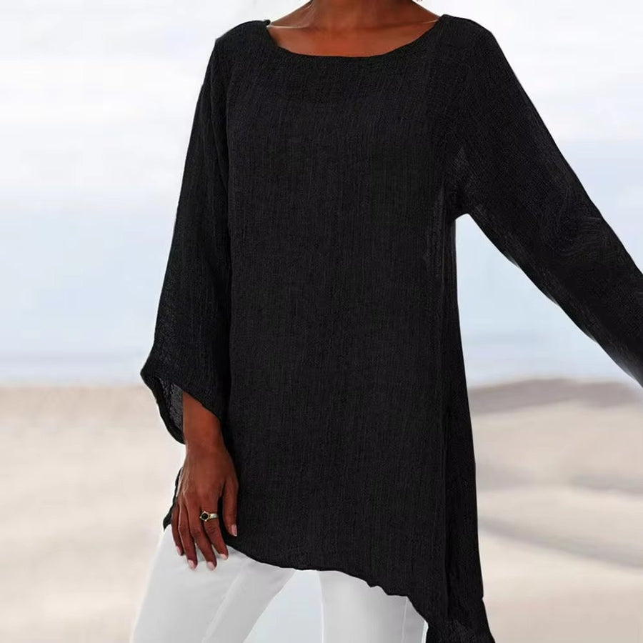 Lena | Women's Relaxed Long Sleeve Linen Oversized Tunic Top