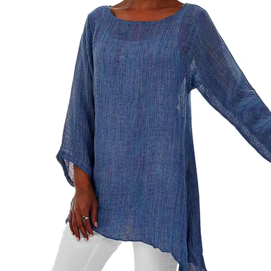 Lena | Women's Relaxed Long Sleeve Linen Oversized Tunic Top