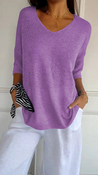 Nora | Women's Relaxed V-Neck Short Sleeve Knit Top