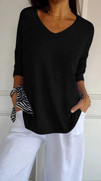 Nora | Women's Relaxed V-Neck Short Sleeve Knit Top