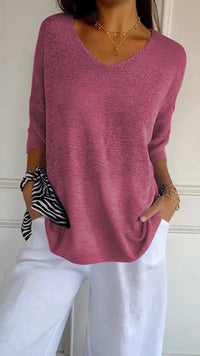 Nora | Women's Relaxed V-Neck Short Sleeve Knit Top
