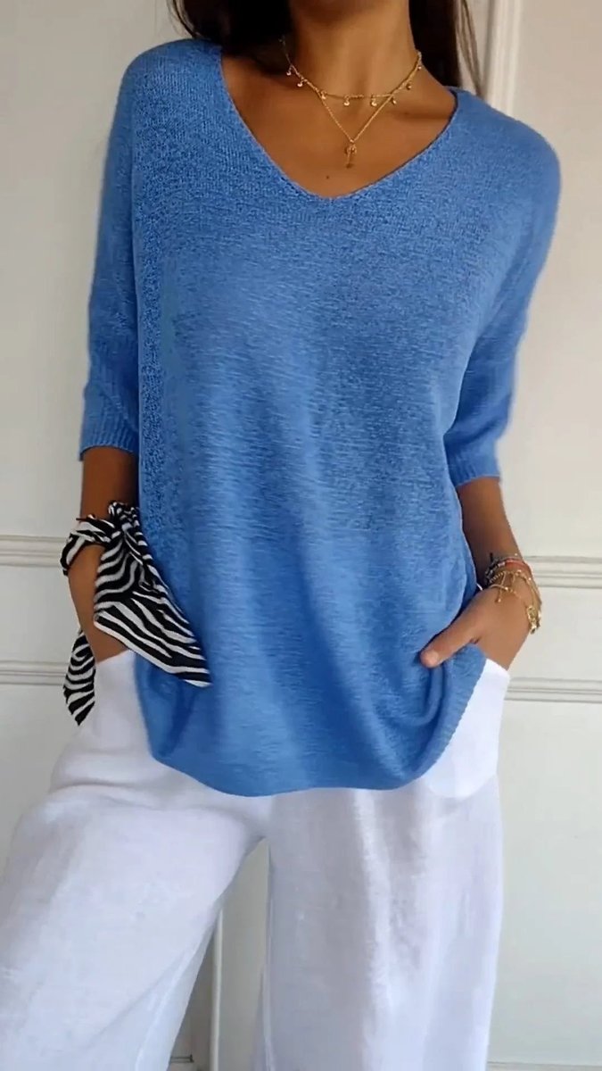 Nora | Women's Relaxed V-Neck Short Sleeve Knit Top