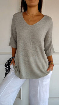 Nora | Women's Relaxed V-Neck Short Sleeve Knit Top