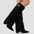 Nora | Women's Suede Pointed Block Heel Over The Knee Buckle Boots