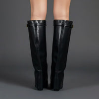 Nora | Women's Suede Pointed Block Heel Over The Knee Buckle Boots