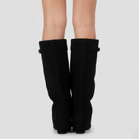 Nora | Women's Suede Pointed Block Heel Over The Knee Buckle Boots