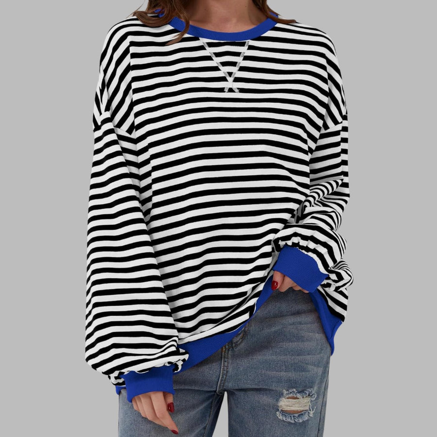 Amelie | Women's Oversized Retro Stripe Sweatshirt with Contrast Cuffs
