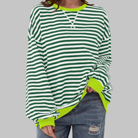 Amelie | Women's Oversized Retro Stripe Sweatshirt with Contrast Cuffs