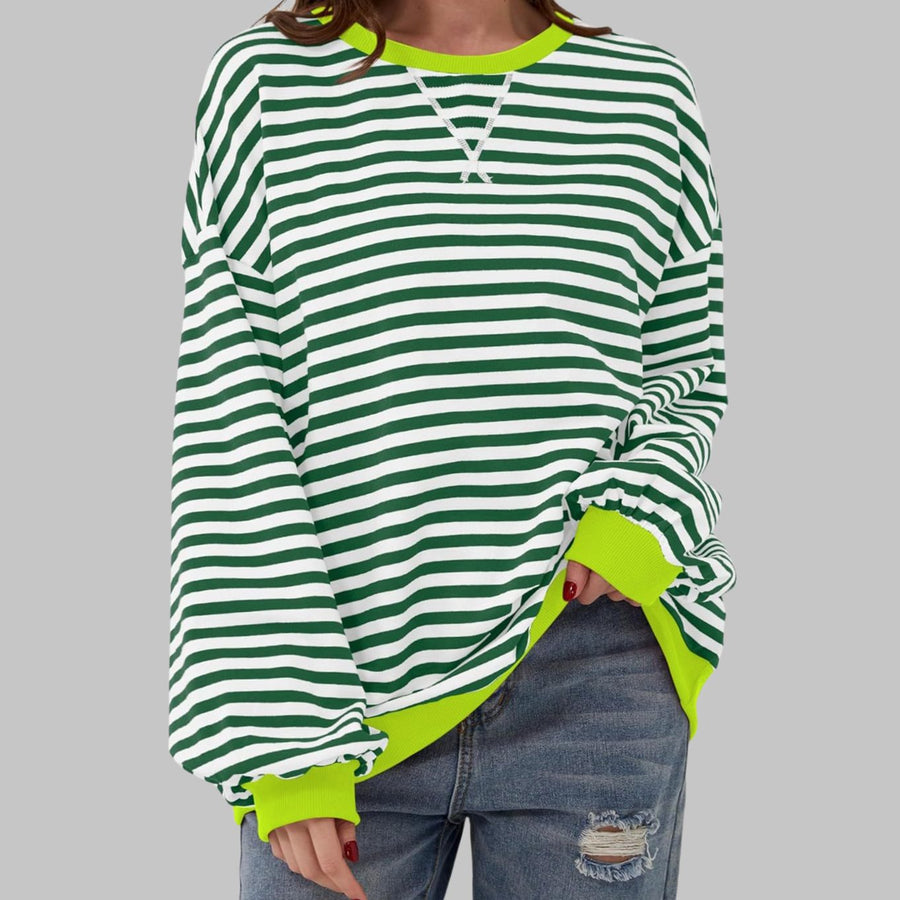 Amelie | Women's Oversized Retro Stripe Sweatshirt with Contrast Cuffs