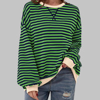 Amelie | Women's Oversized Retro Stripe Sweatshirt with Contrast Cuffs