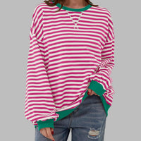 Amelie | Women's Oversized Retro Stripe Sweatshirt with Contrast Cuffs