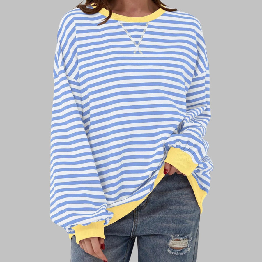 Amelie | Women's Oversized Retro Stripe Sweatshirt with Contrast Cuffs