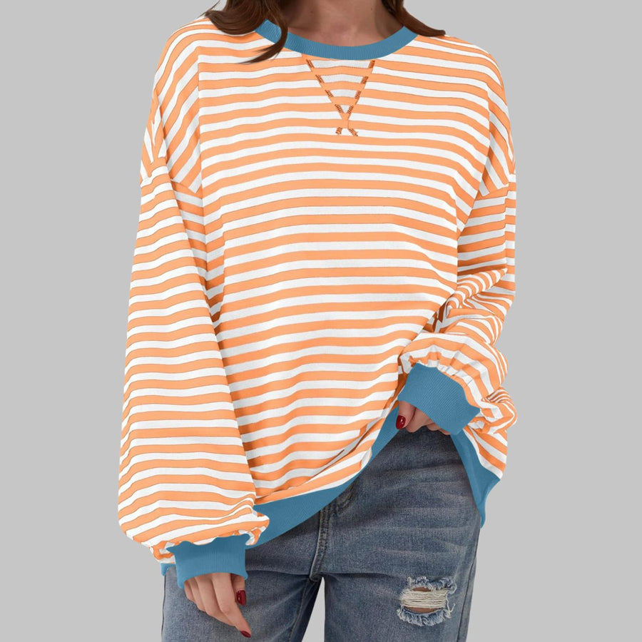 Amelie | Women's Oversized Retro Stripe Sweatshirt with Contrast Cuffs