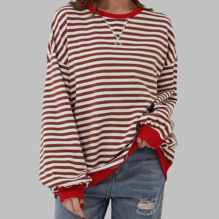 Amelie | Women's Oversized Retro Stripe Sweatshirt with Contrast Cuffs