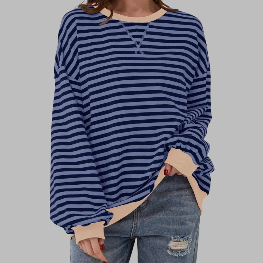 Amelie | Women's Oversized Retro Stripe Sweatshirt with Contrast Cuffs