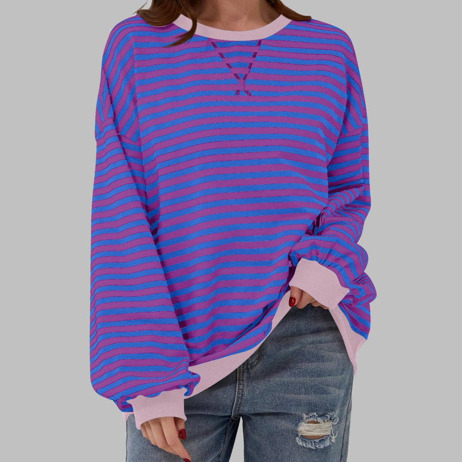 Amelie | Women's Oversized Retro Stripe Sweatshirt with Contrast Cuffs