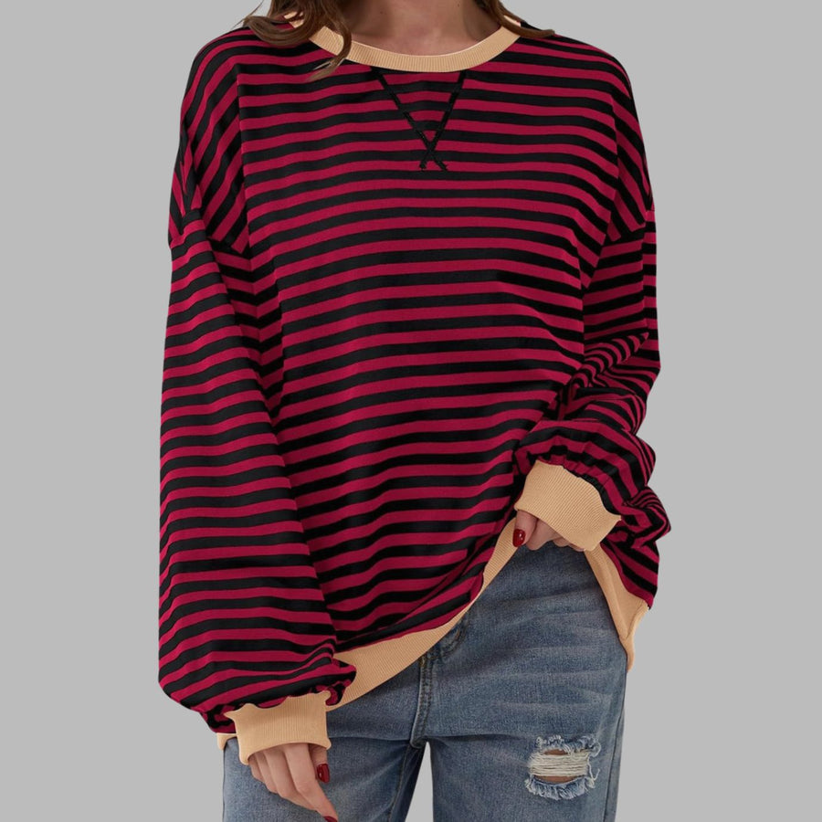 Amelie | Women's Oversized Retro Stripe Sweatshirt with Contrast Cuffs