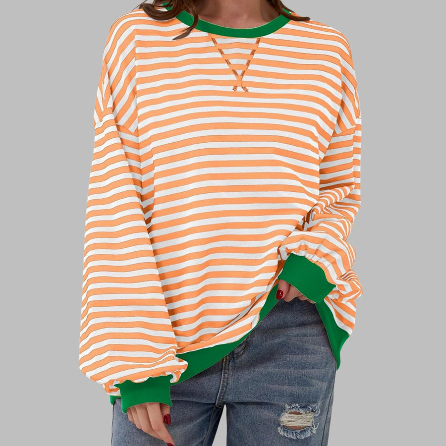 Amelie | Women's Oversized Retro Stripe Sweatshirt with Contrast Cuffs