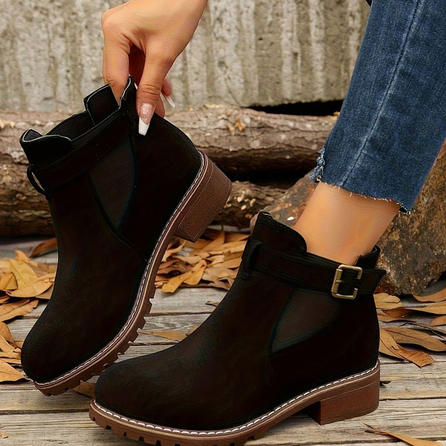Katharina | Women's Block Heel Buckle Strap Chelsea Style Ankle Boots