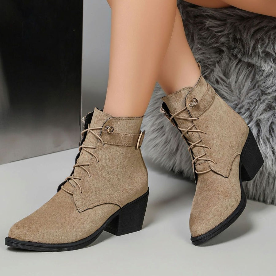 Luisa | Women's Faux Leather High Block Heel Lace-Up Ankle Boots