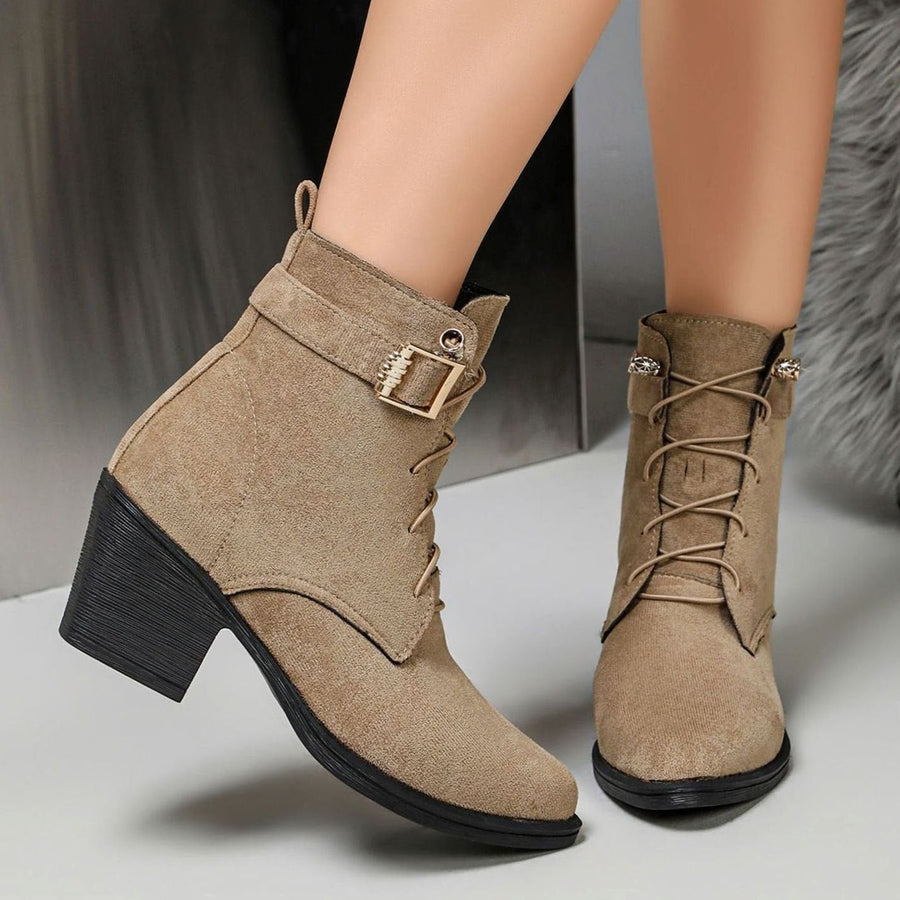 Luisa | Women's Faux Leather High Block Heel Lace-Up Ankle Boots