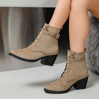 Luisa | Women's Faux Leather High Block Heel Lace-Up Ankle Boots