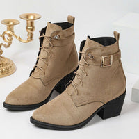 Luisa | Women's Faux Leather High Block Heel Lace-Up Ankle Boots
