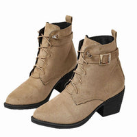 Luisa | Women's Faux Leather High Block Heel Lace-Up Ankle Boots
