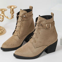Luisa | Women's Faux Leather High Block Heel Lace-Up Ankle Boots
