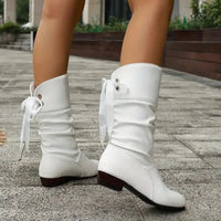 Marie | Women's Faux Leather Block Heel Lace-Up Calf Boots
