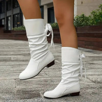 Marie | Women's Faux Leather Block Heel Lace-Up Calf Boots
