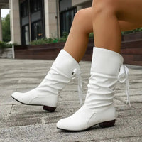 Marie | Women's Faux Leather Block Heel Lace-Up Calf Boots