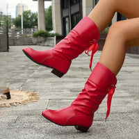 Marie | Women's Faux Leather Block Heel Lace-Up Calf Boots