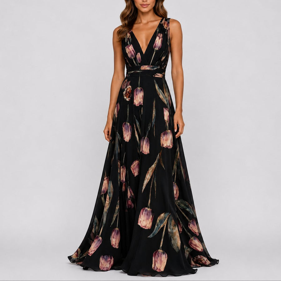 Nora | Women's Floral Chiffon Maxi Dress for Weddings and Occasions